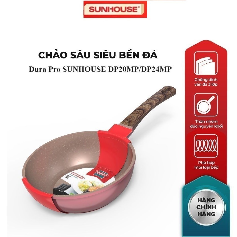Chảo sâu chống dính siêu bền đá Dura pro SUNHOUSE DP20MP DP24MP