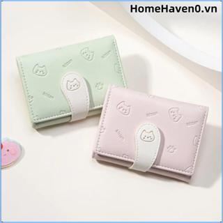 HOMEHAVEN Ví nhỏ ngắn dễ thương, Túi ID thời trang bé gái Ví in hình mèo con, Hộp đựng thẻ sinh viên có khóa dây đeo Túi đựng tiền nữ