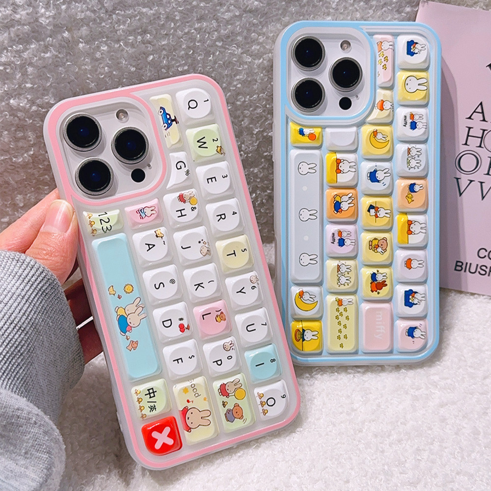 Pastel Color Miffy Keyboard TPU Phone Case for iPhone 11 13 14 15 16 17 12 Pro Max 17 Pro Max