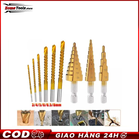 Bộ 9 mũi khoan Pagoda mới cho thép xoắn ốc HSS thép phủ titan mũi khoan Pagoda hình nón sắt máy khoa