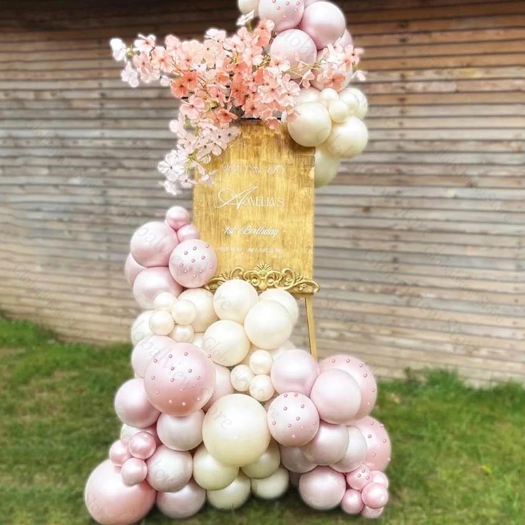 18 / 12 / 10 / 5IN Ngọc trai hai lớp Bóng bay màu hồng Trang trí tiệc cưới cho bé Bóng bay màu hồng 