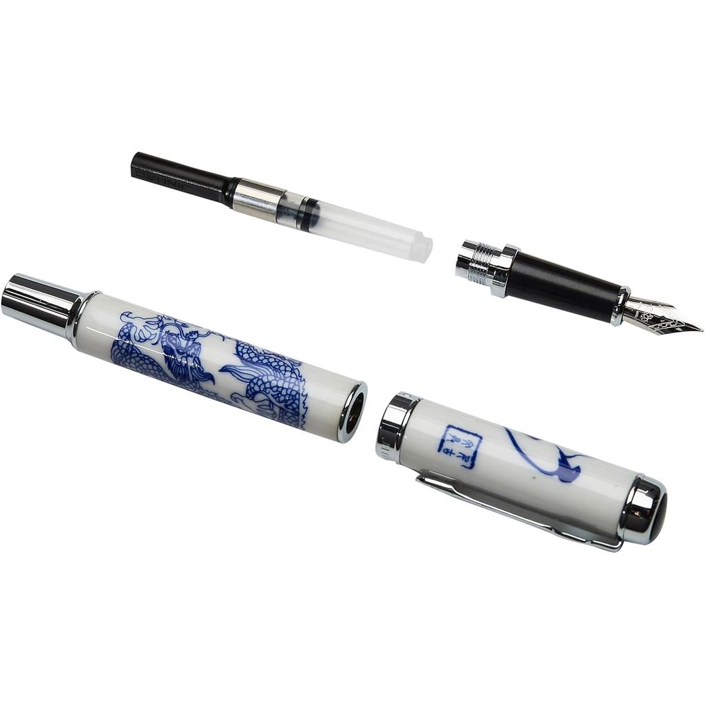 Jinhao 950 Sứ Xanh Trắng Rồng Medium Nib 18kgp