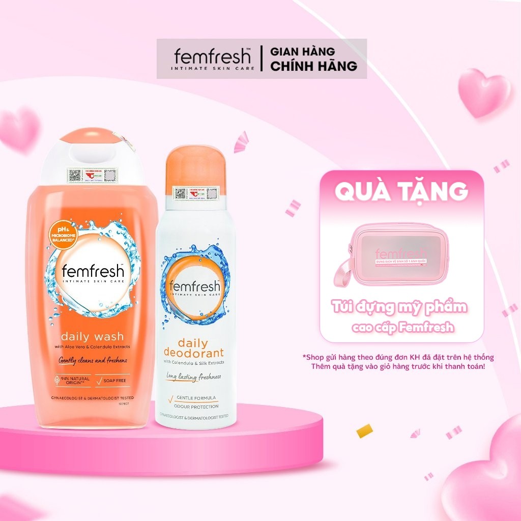 Combo Thơm Mát Mùa Hè Cho Vùng Kín, DDVS Femfresh Daily Intimate Wash & Xịt  Khử Mùi Vùng Kín Femfre