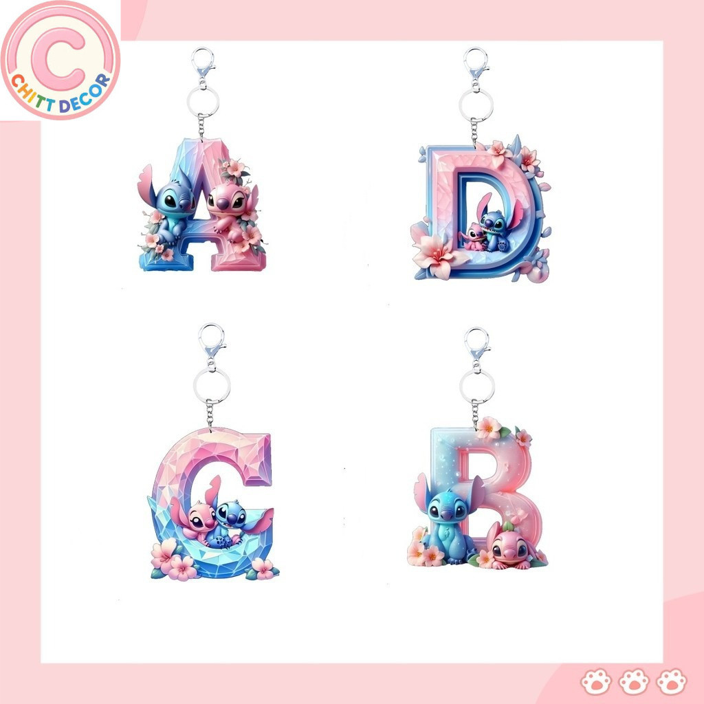 stitch Disney acrylic cute keychain cartoon flat 2D stilt English letters pendant ornament doll cart