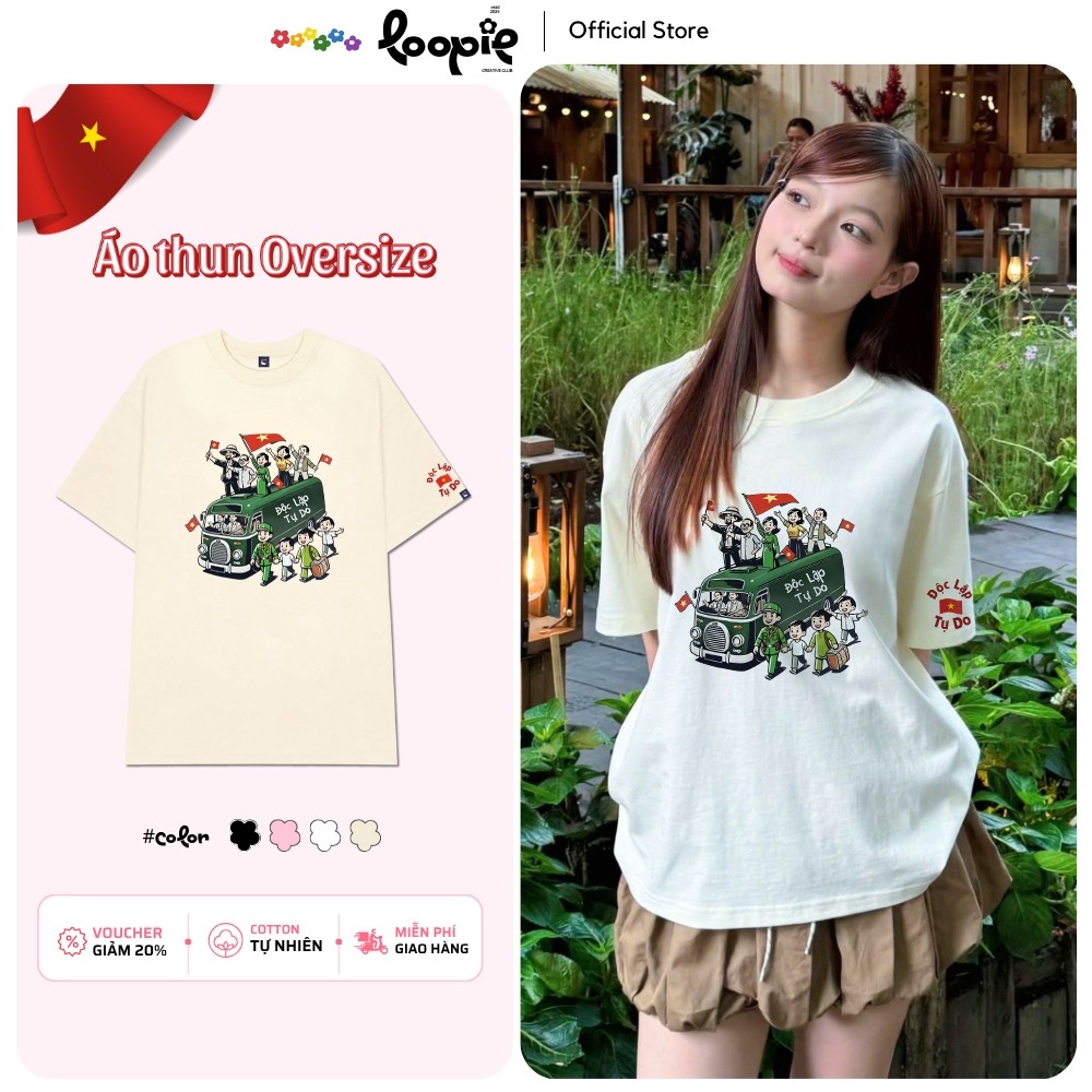 Áo Thun Độc Lập Tự Do Unisex Dễ Thương Loopie – LP29 Form Oversize Dành Cho Nam N