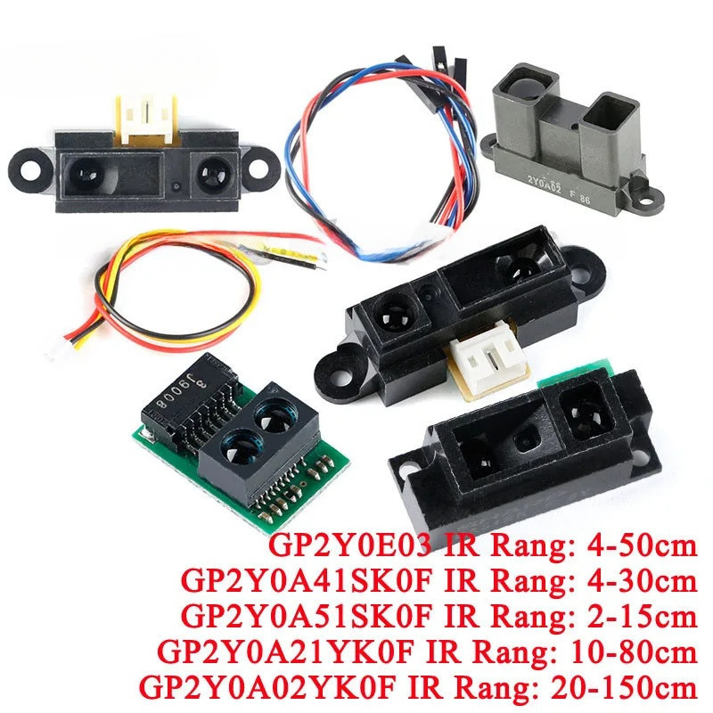 GP2Y0A02YK0F 20-150cm GP2Y0A21YK0F 10-80cm GP2Y0A41SK0F 4-30cm GP2Y0E03 4-50cm GP2Y0A51SK0F 2-15cm I