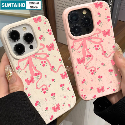 Ốp Điện Thoại Suntaiho Nơ Màu Hồng Dễ Thương Họa Tiết Hoa Đẹp Thẩm Mỹ Mờ Mềm Cao Cấp Chống Sốc Vỏ Cho iPhone 11 12 13 14 15 16 17 Pro Max IP 7 8 Plus Iphon X XS XR Xs max