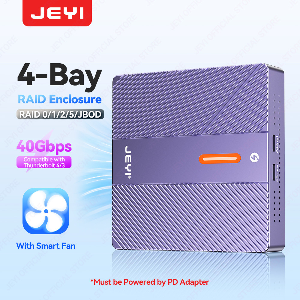 JEYI 4-Bay NVMe RAID Enclosure-Thunderbolt 4 40Gbps, Làm mát tuabin, tương thích với Mac / Windows, 