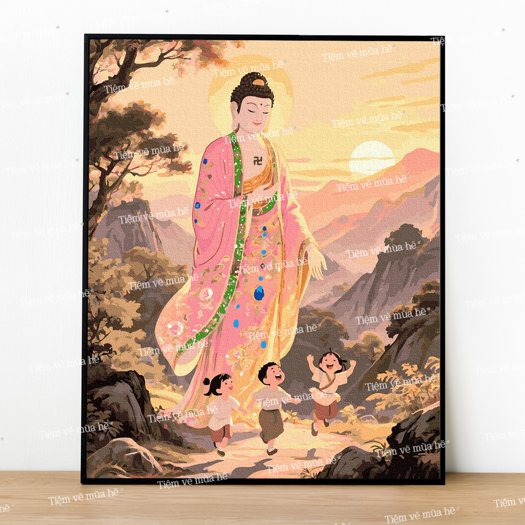 Tranh số hóa Tu Ai Dong Vui đã được kéo dài trên khung 40x50cm.