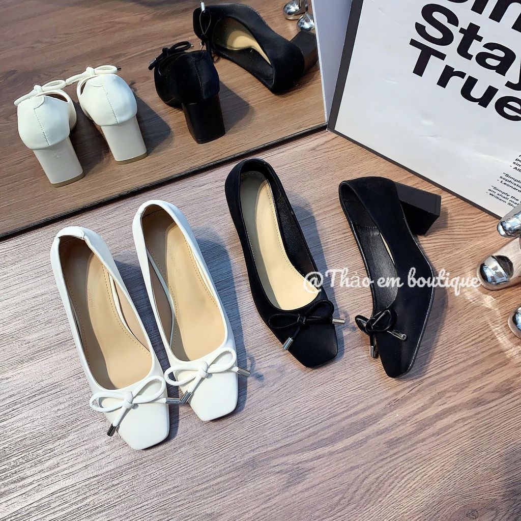 [Có Sẵn- GC63] Giày nữ búp bê gót cao 5p phối nơ thời trang [QCCC]