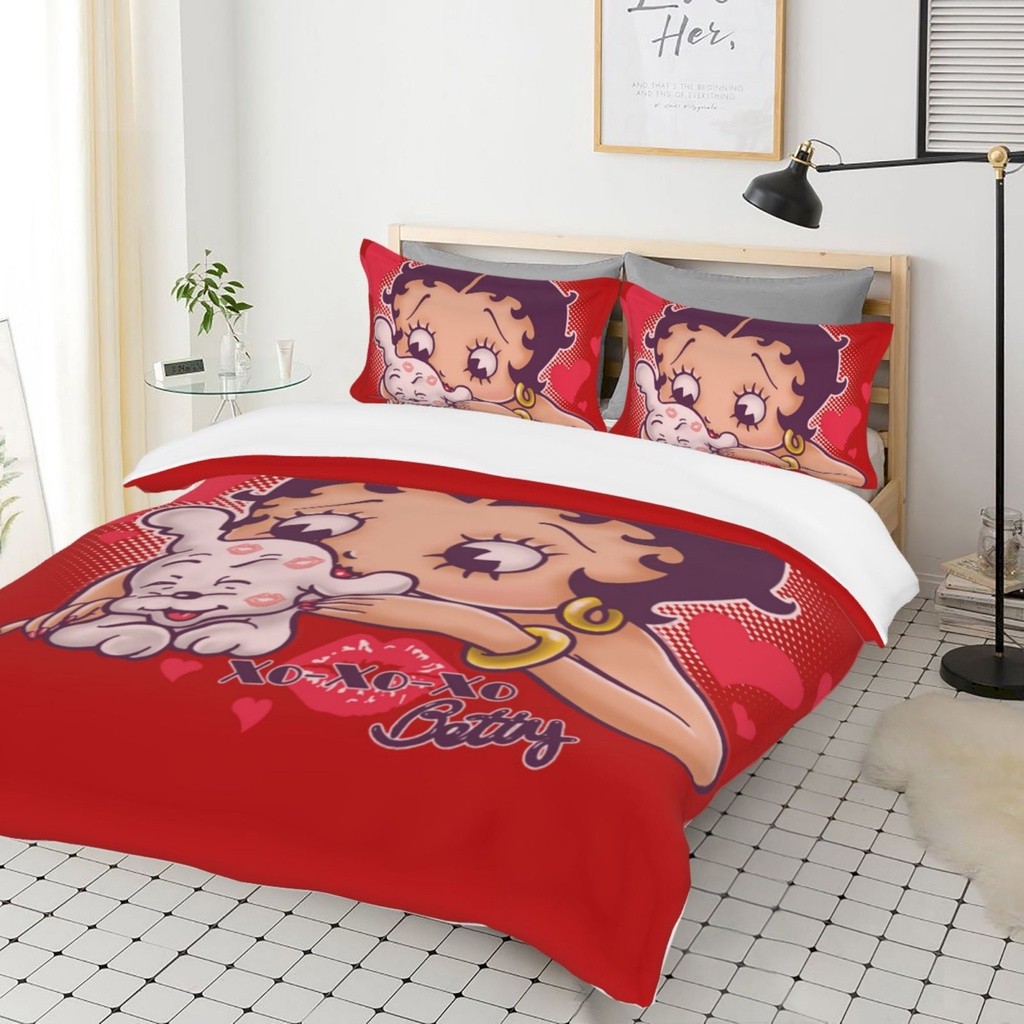Bộ chăn ga gối Betty Boop 3 miếng chăn ga trải giường Bộ chăn ga gối kèm 2 vỏ gối