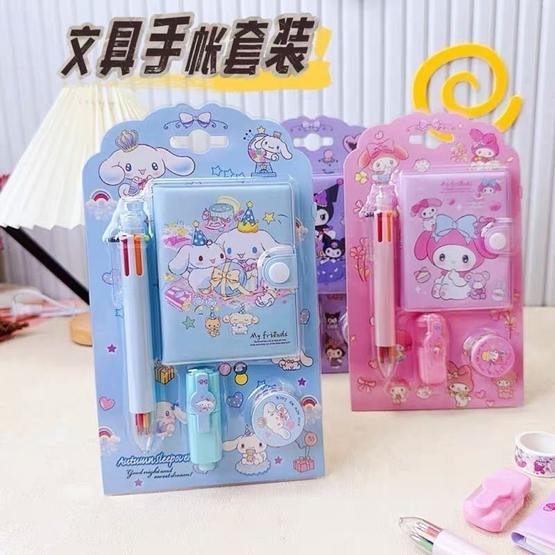 Sanrio Notebook Trẻ Em Dễ Thương Kuromi Set Mini Notebook Giải Nén Di Động Bỏ Túi Bút Bi Sinh Viên B