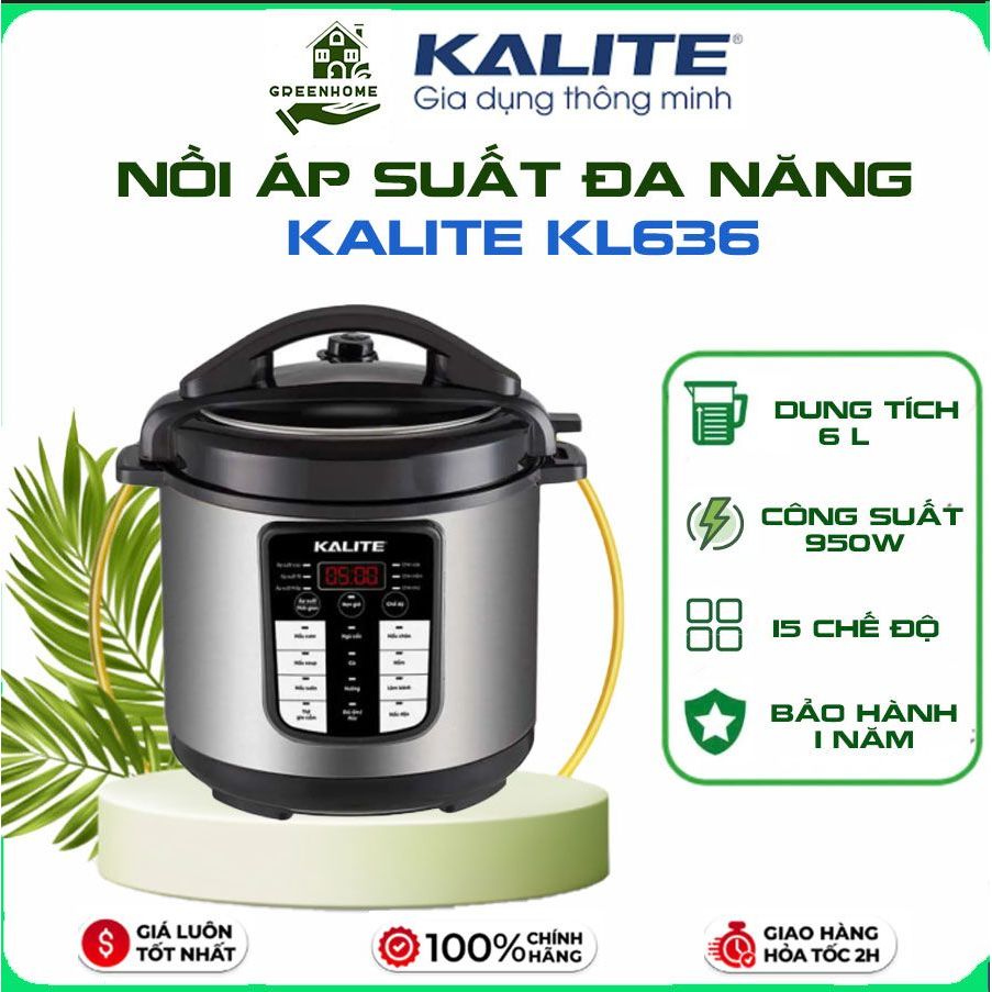 Nồi áp suất điện đa năng Kalite KL636, dung tích 6L, bảng điều khiển lập trình sẵn, có nắp kính rời