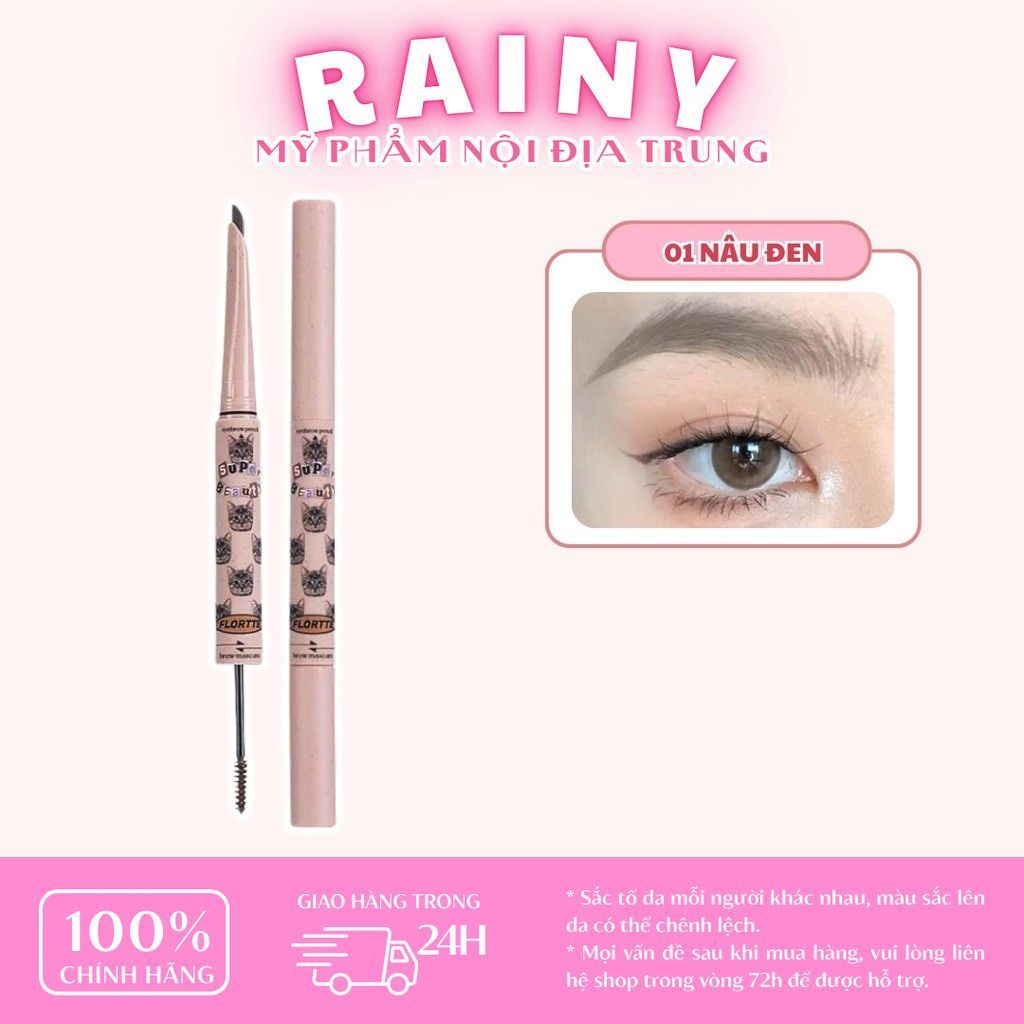 [FLORTTE] Chì kẻ mày mascara lông mày 2 đầu Flortte Meow chống nước lâu trôi