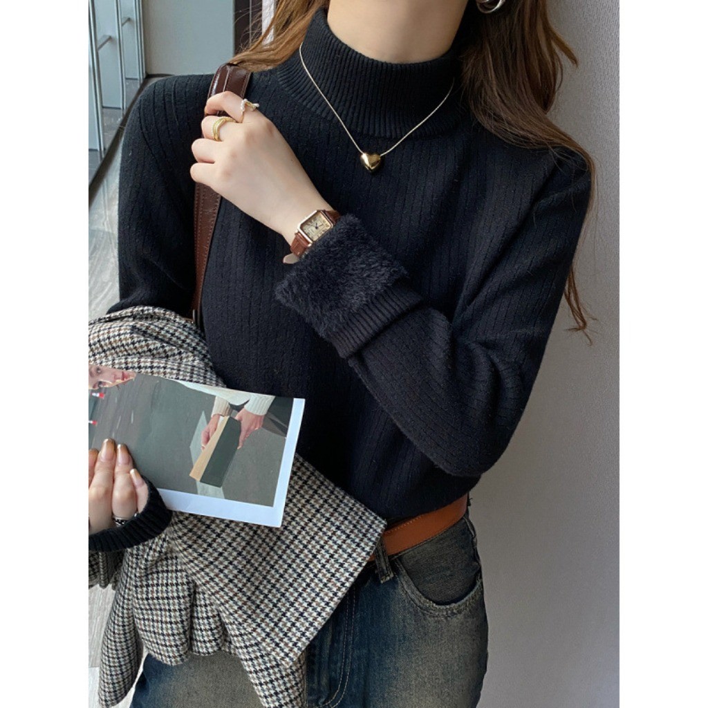 Meet-adm Áo Len Lót Lông Cừu Dày Dặn Cổ Cao Cho Nữ, Áo Len Dệt Kim Thời Trang Mới Thu/đông | BigBuy360 - bigbuy360.vn