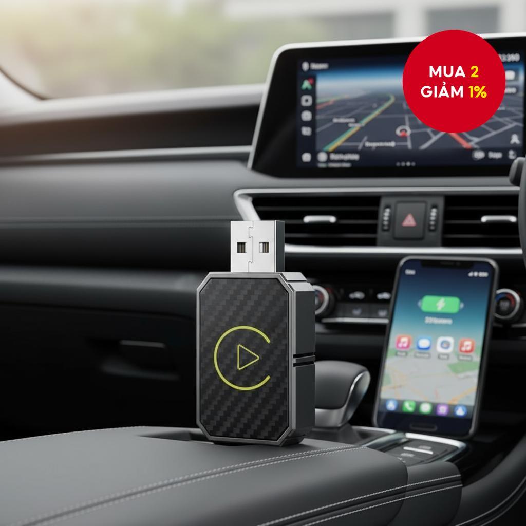Bộ chuyển đổi Mini 2in1 WiFi không dây Android Auto CarPlay AIBox cho xe nguyên bản, cắm là chạy.