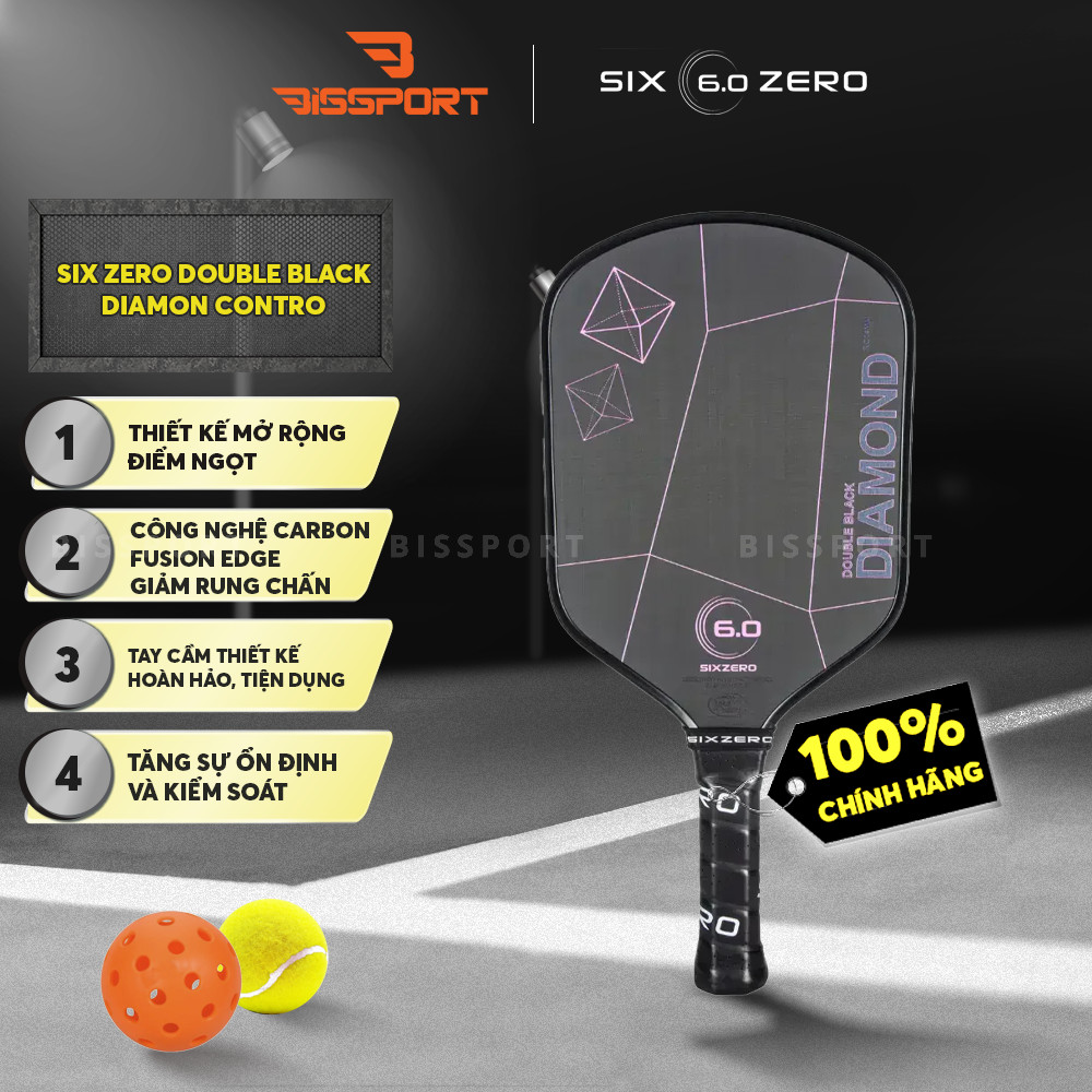 Vợt Pickleball 6.0 Double Black Diamond Control Chính Hãng - Đen Hồng - 14mm - Kiểm Soát Cao, Nhẹ, Đ