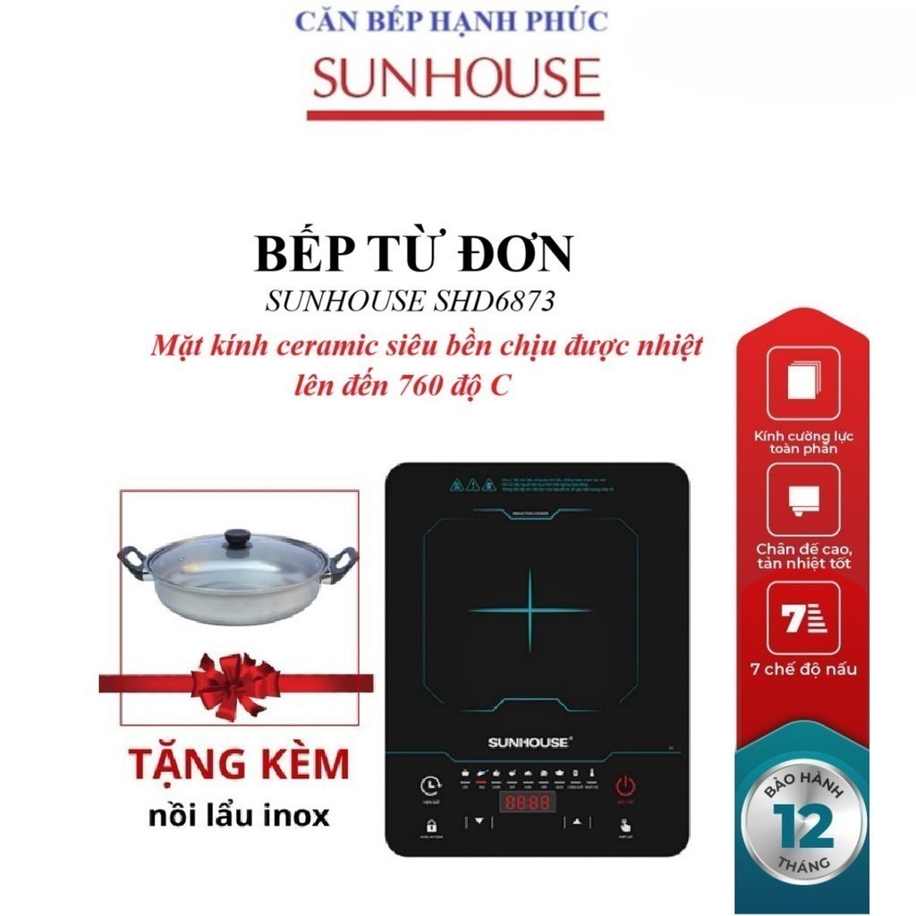 BẾP TỪ ĐƠN SUNHOUSE SHD6873_Tặng Kèm Nồi Lẩu Inox