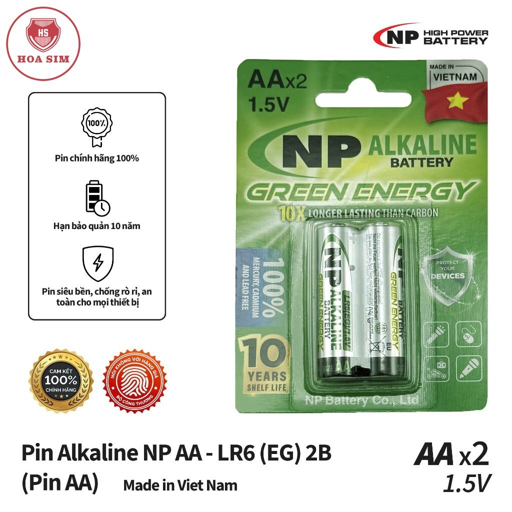Pin tiểu lớn AA (2A) Alkaline NP National Power Alkaline AA(LR6) - Hàng Chính Hãng