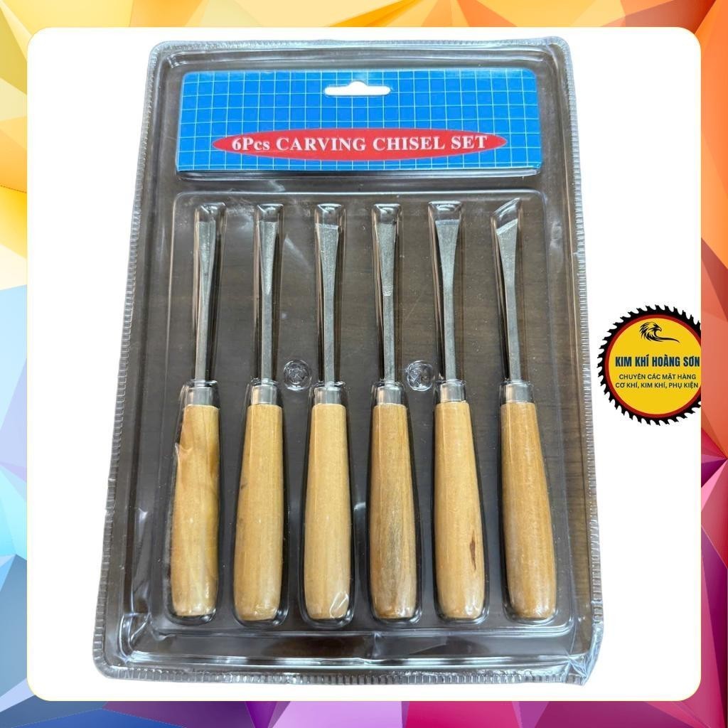 Bộ đục gỗ mini lưỡi thép hợp kim, dao điêu khắc gỗ 6 chi tiết chuôi gỗ cao cấp chống trượt