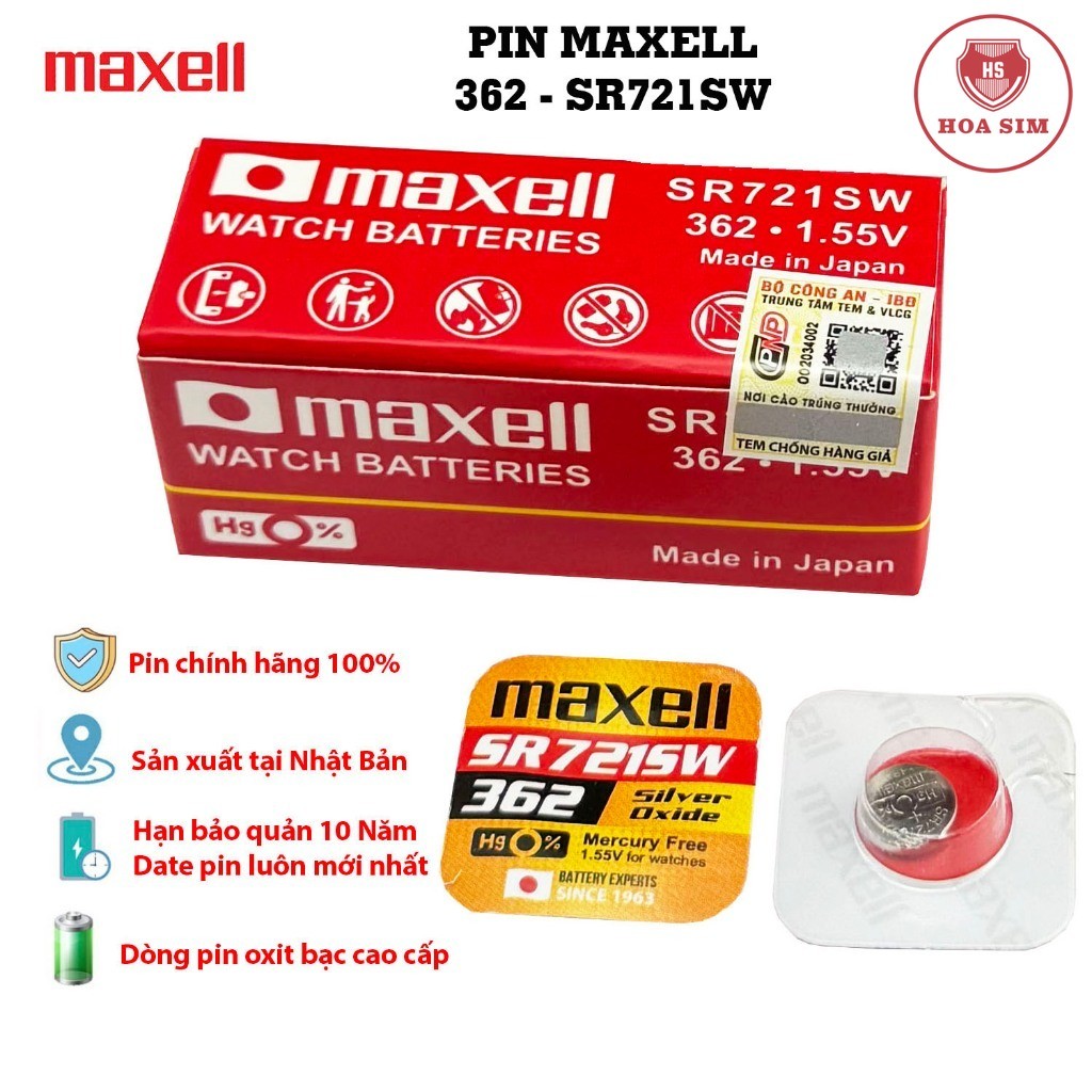 (Vỉ 1 viên cao cấp) Pin Maxell 362 SR721SW dành cho đồng hồ dùng pin 362 / SR721SW / LR721W / AG11