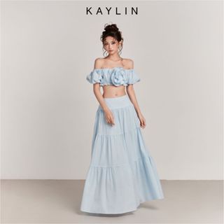   SALE SỐC  Set KAYLIN áo hoa croptop trễ vai phối chân váy tầng Maxi chất vải linen hàn phong cách BST Hè 2025 - SET24T6 