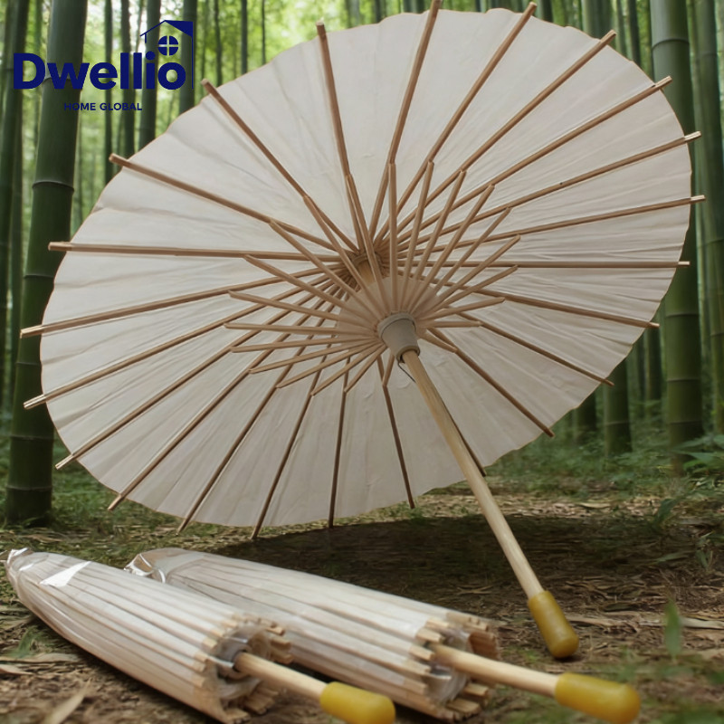 Dù Giấy Cổ Điển Nan Tre - Màu Trắng Tinh Khôi, Chắc Chắn, Phụ Kiện Lý Tưởng Cho Ảnh Cưới & Cosplay