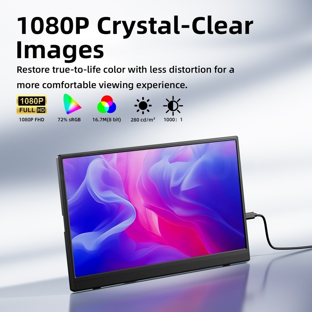 Màn hình di động GOOJODOQ có độ phân giải Full HD 1080P, ba chế độ linh hoạt,chân đế 90° và khả năng tương thích mạnh mẽ | BigBuy360 - bigbuy360.vn