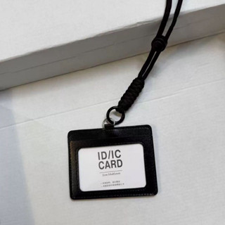 INS Thời trang màu đen đựng danh thiếp bằng da hỗ trợ 4 thẻ trở lên huy hiệu có dây buộc cổ dài làm việc thẻ ID truy cập thẻ tên nhân viên huy hiệu trường đựng thẻ