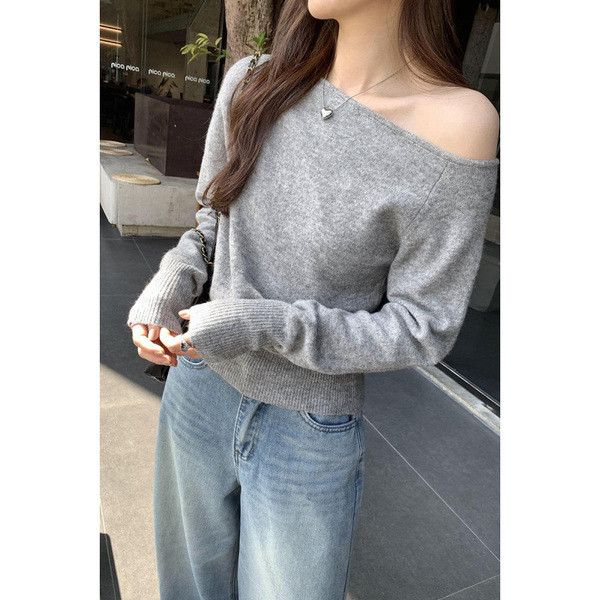off-shoulder sweater korean women's sweater Áo Sweater Knit Phong Cách Off-The-Shoulder Thu Đông