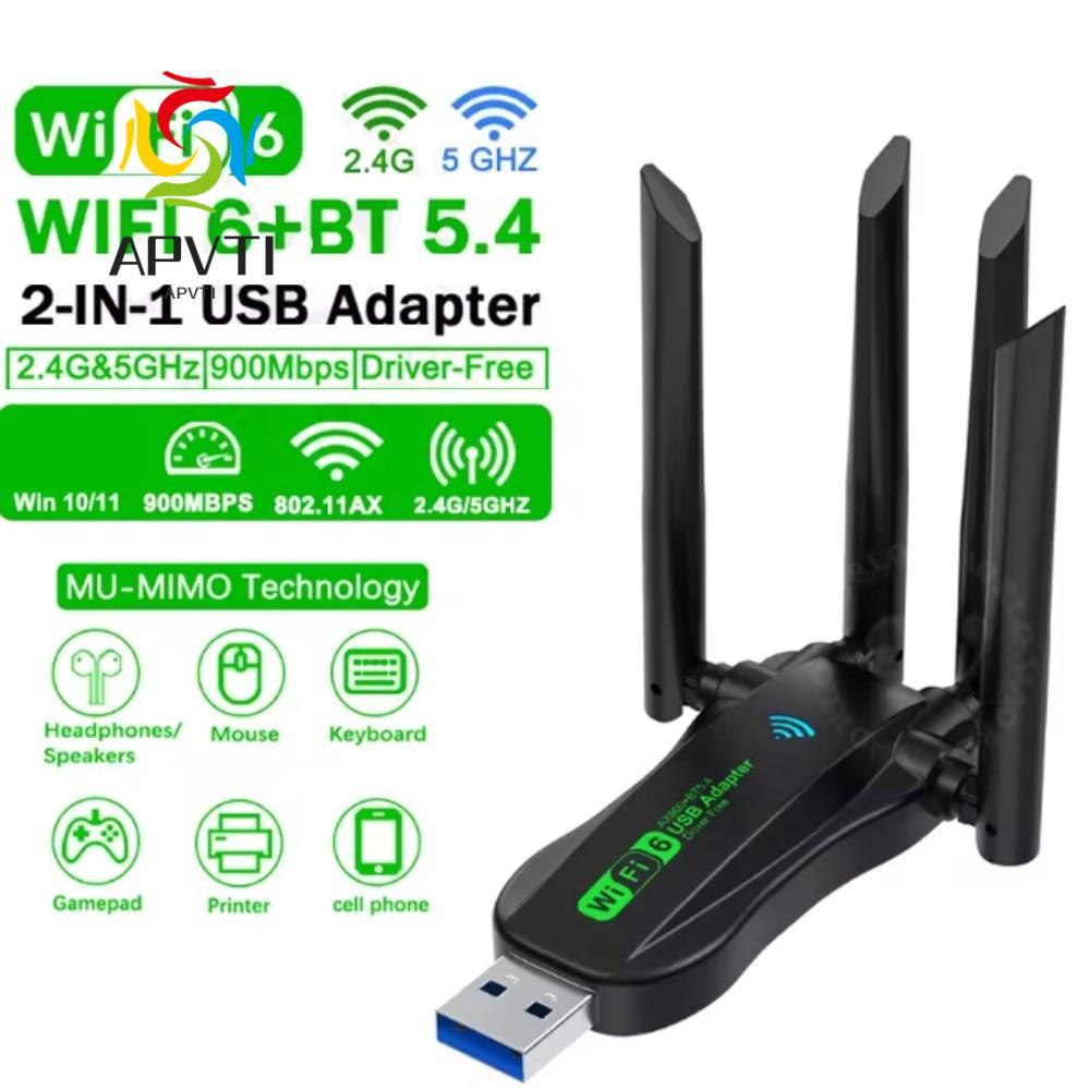Bộ chuyển đổi USB WiFi6 băng tần kép APVTI, 4 ăng-ten Bluetooth 5.4 900Mbps WiFi Dongle, Plug Play 2