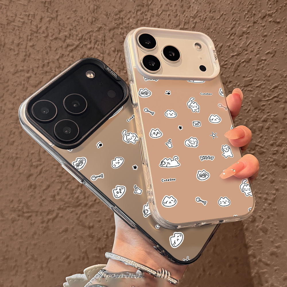 Cute Day Kitten Pattern Soft Edge Hard Back Case For iPhone 17 11 13 14 15 16 12 Pro Max 17 Pro Max