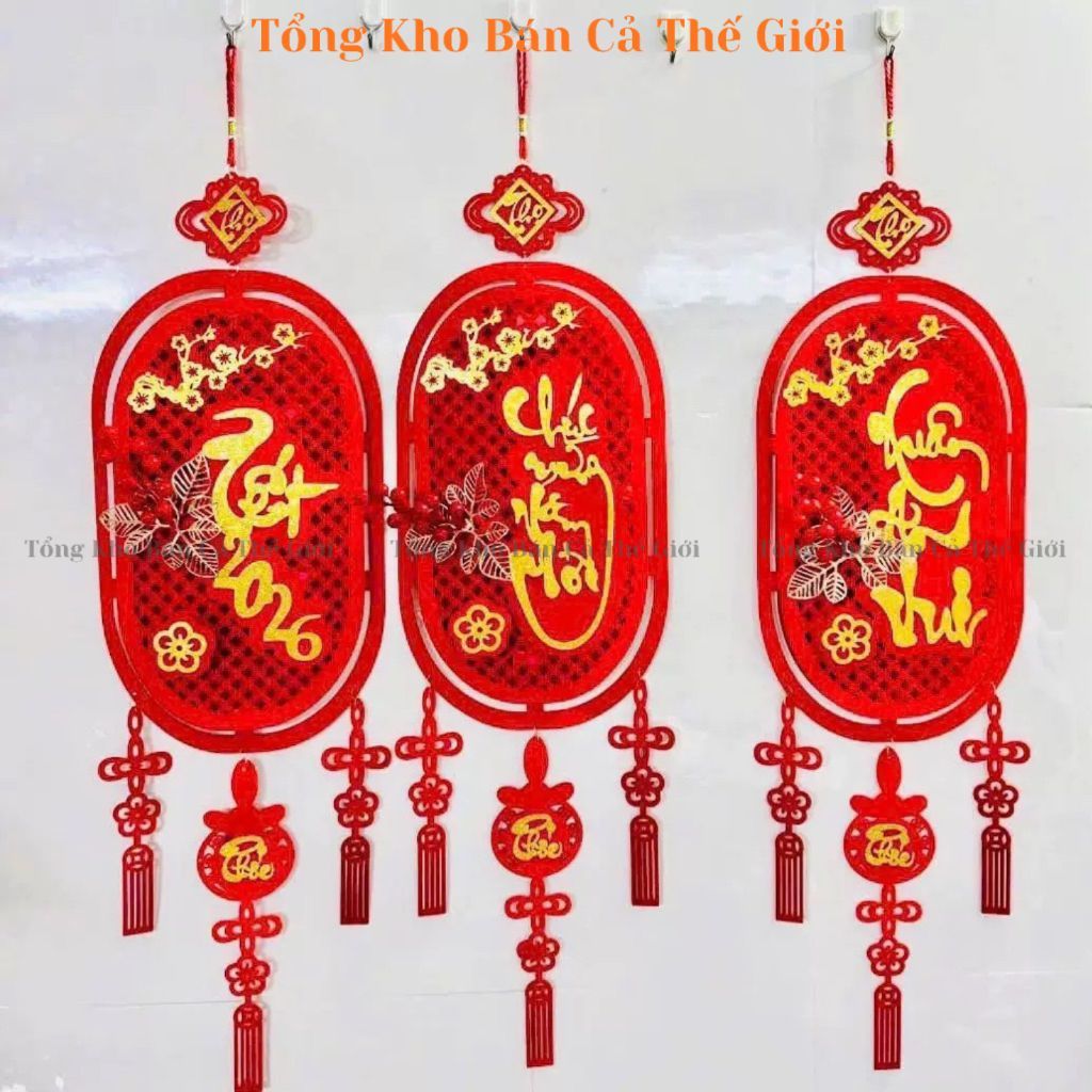 Liễn treo trang trí Tết 2026. Dây Treo Trang Trí Ngày Tết May Mắn hình BẦU  size TO 28x106cm - banca