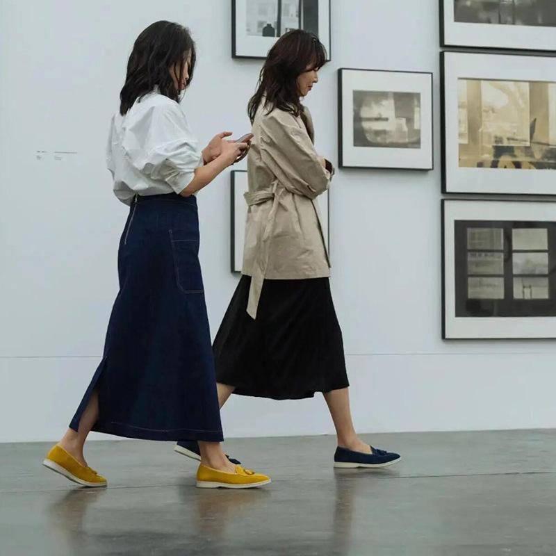 Loafers, LP chính hãng, Phong cách nữ, Chất liệu da thật, Đế mềm, Loafers, Giày Moccasin viền phẳng 