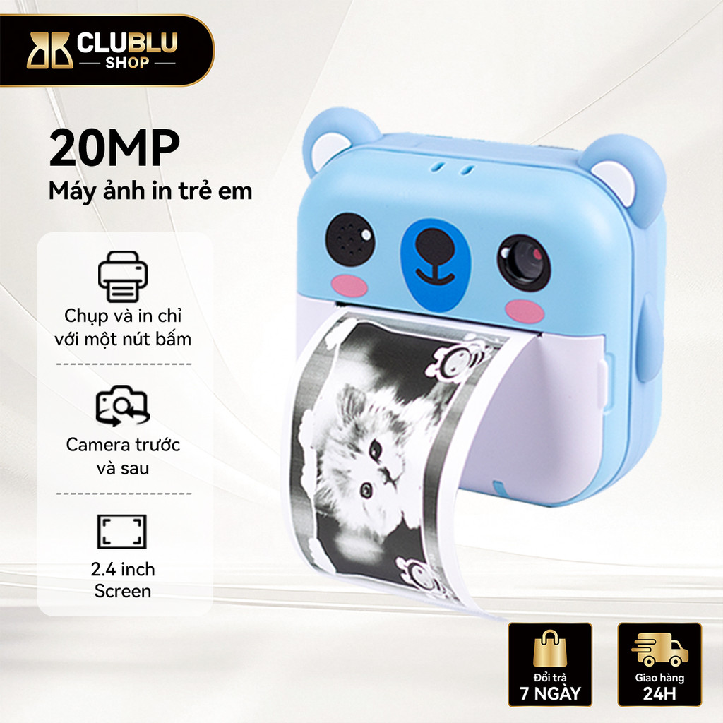 CLUBLU Máy Ảnh In Nhiệt Mini Y6E Tức Thì Cho Bé Chụp Lấy Liền Kỹ Thuật Số 20MP Quay Video HD Camera
