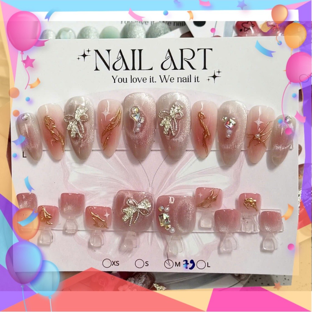 Bộ Móng Tay Chân Giả Nail Box Dáng Dài / Ngắn / Thiết Kế / Đính Đá M79 S55 M79