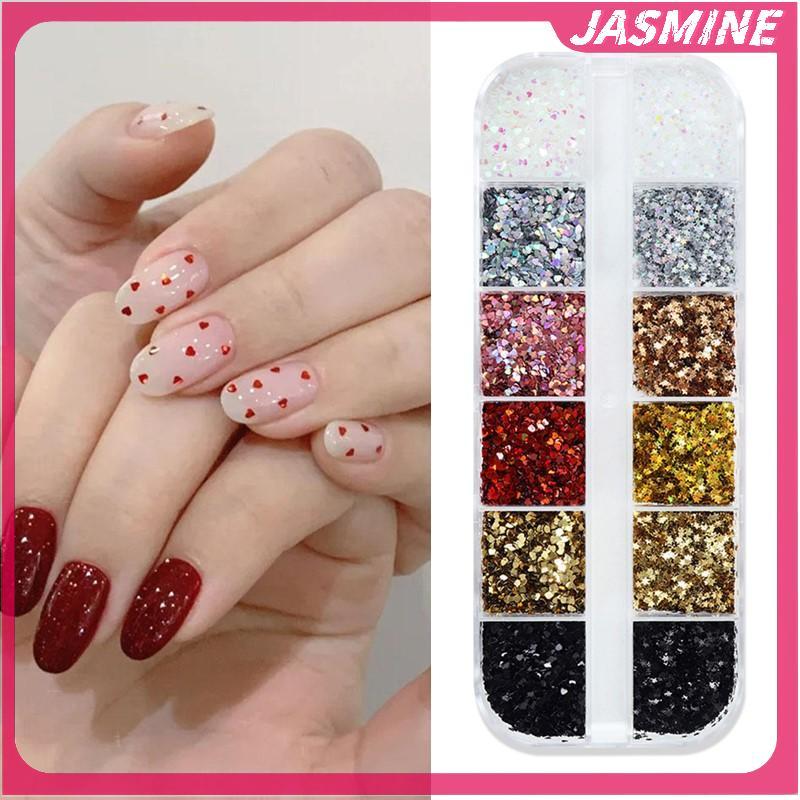 JASMINE 1mm Mini Lấp Lánh Ngôi Sao Móng Tay Lấp Lánh Tình Yêu Lấp Lánh Trang Trí Móng Tay Salon Thiế