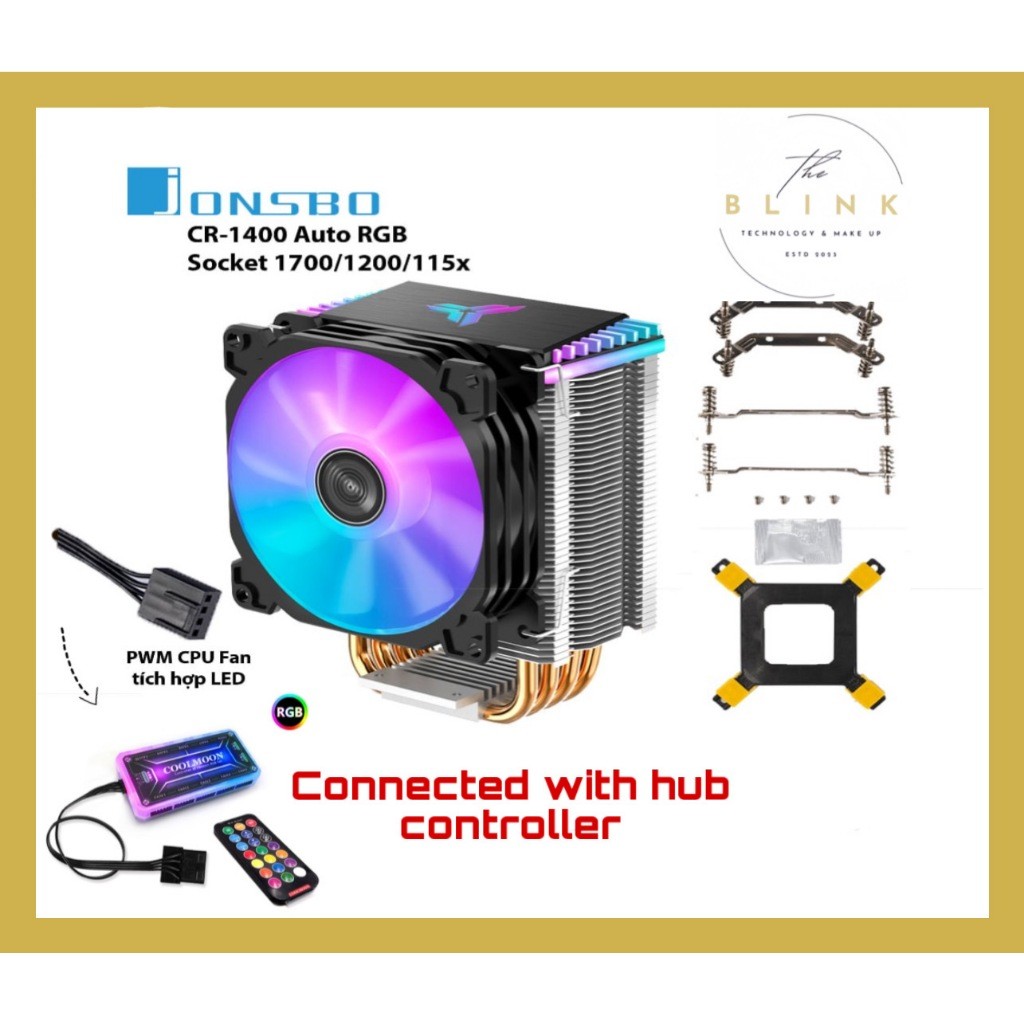 Tản Nhiệt CPU Jonsbo CR1400 LED ARGB 5V - Tản Nhiệt Khí CPU 4 Ống Đồng, Hub Sync, Hub Main