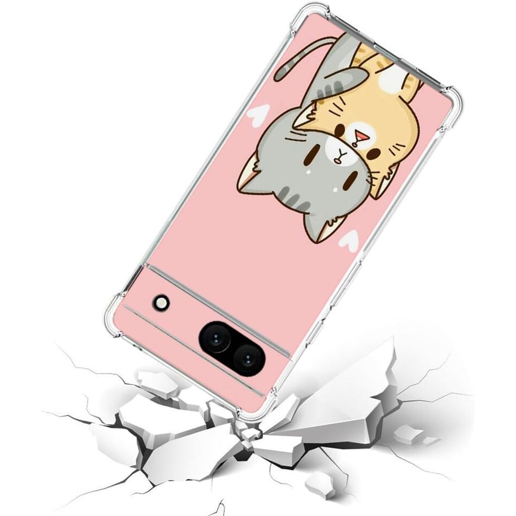 Ốp lưng cho Google Pixel 8a, Green Cat Yellow Cat Drop Protection Vỏ chống sốc TPU Bảo vệ toàn thân 