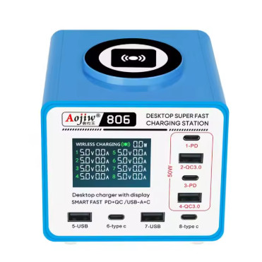 Bộ sạc nhanh 8 cổng 140W Aojiw 806 (Sạc không dây, PD+QC)