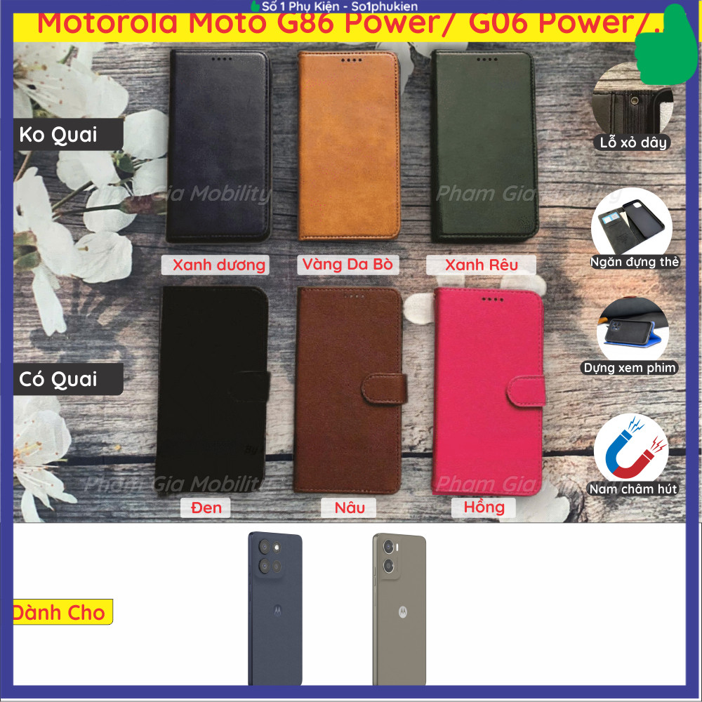 Bao da dành cho Motorola Moto G86 Power/ G06 Power/ G86 chất da mịn, cao cấp, có ngăn thẻ, nắp gập (