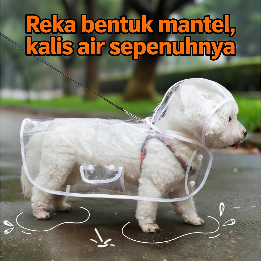 Áo mưa cho chó cao cấp nhẹ Áo khoác Hoodie chống thấm nước ngoài trời Baju Hujan Anjing