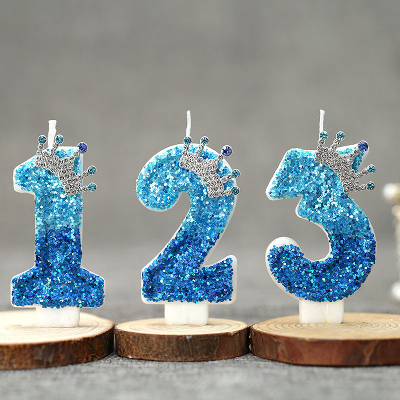 Blue Crown Number Candle Con công Blue Birthday Candle Supplies (0-9 Số)