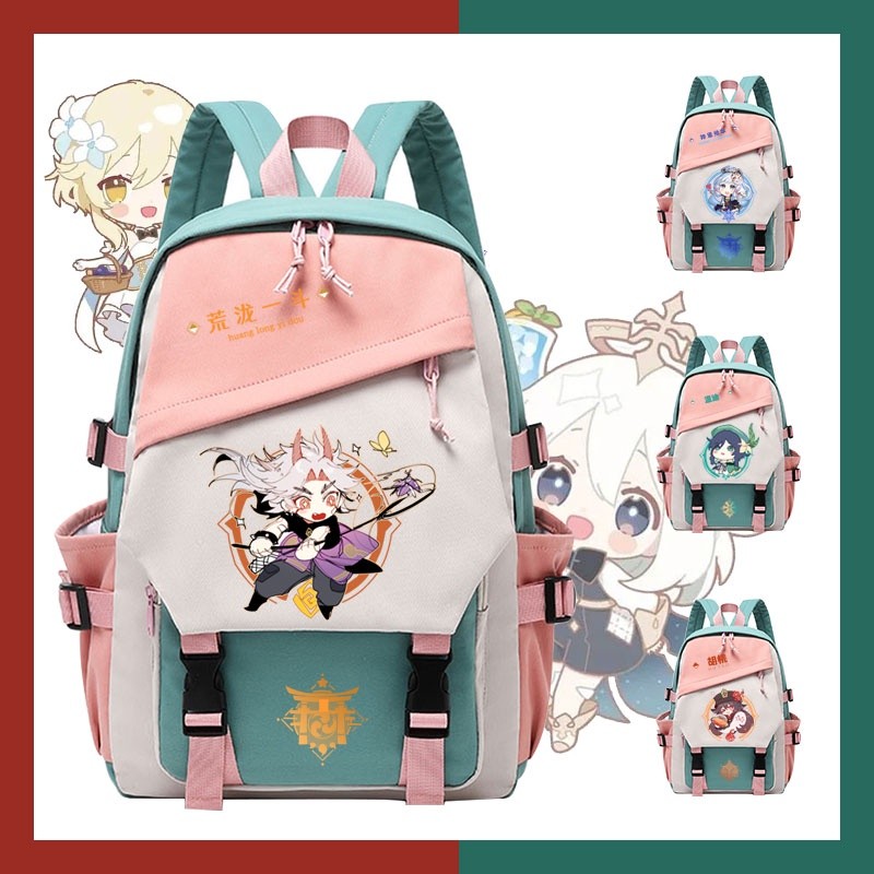 Genshin Impact schoolbag Fengyuan Wanye Zhongli co thương hiệu hoạt hình ba lô bé trai và bé gái học