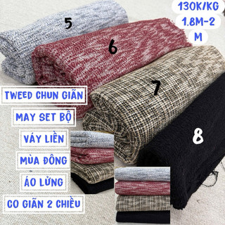 Vải Tweed  chun giãn, len Text đan sợi Hàn Quốc- May áo Len- Áo khoác cá tínhn