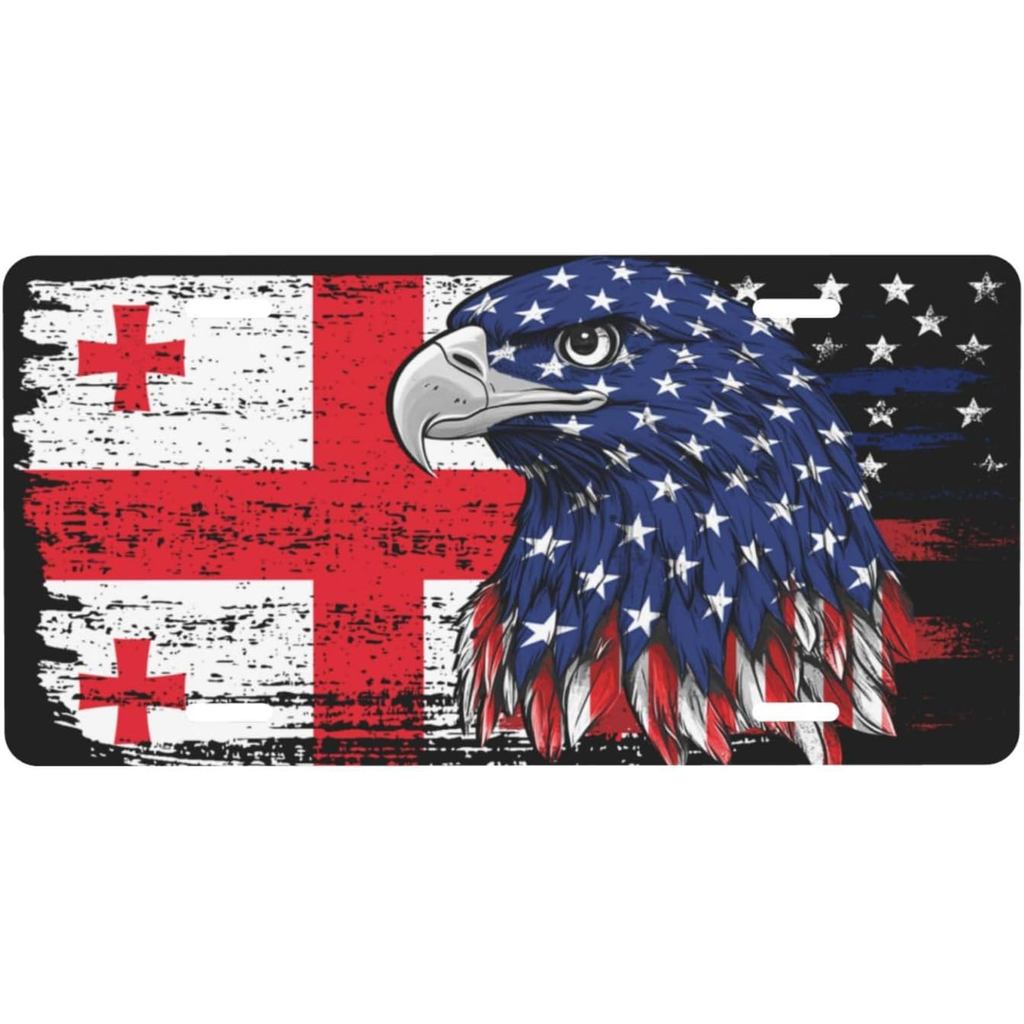 Vintage Mỹ Đại Bàng Georgia Georgia Georgia Cờ Biển Số Cho Nam Nữ Cá Tính Trang Trí Xe Phía Trước Ốp