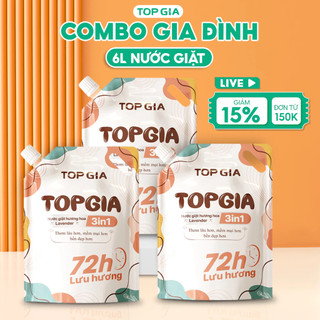  Combo 2L Tặng 2L Túi Nước giặt xả Top Gia Đa SẮc hương Lavender dịu nhẹ làm sạch sâu lưu hương 72h. TOP GIA 