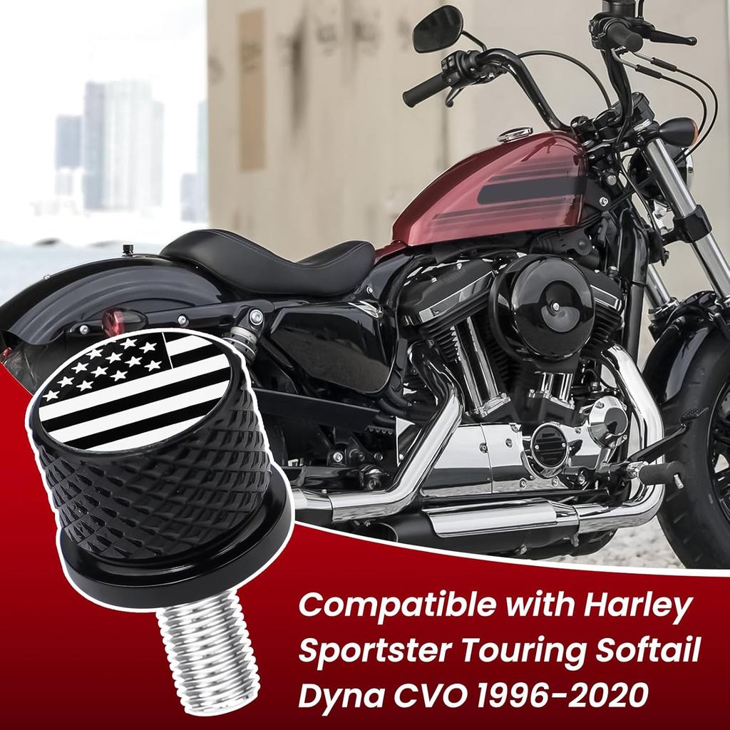 FENDER Vít bu lông ghế chắn bùn bằng thép không gỉ 1 / 4 "-20 Chủ đề Tương thích với Harley 1996-2023 Sportster Dyna Softail Touring CVO - Cờ Mỹ - Đen N9AD