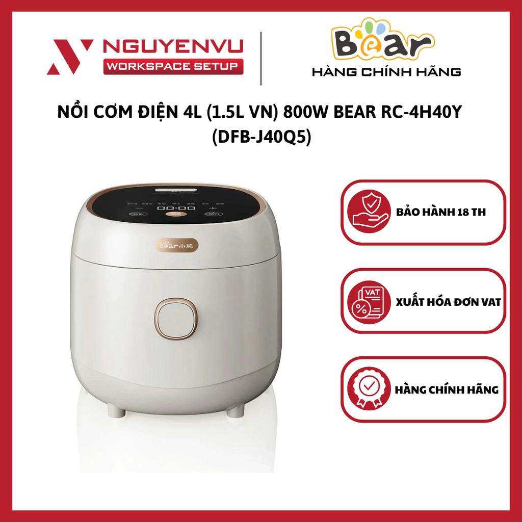 [KHO HN - HCM] Nồi Cơm Điện 1.5L Bear RC-4H40Y | 800W - Ceramic Pro 9H - 8 Chế Độ Nấu Tùy Chỉnh - Hà