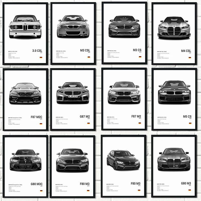 Xe Ô Tô Nổi Tiếng M5 CS G80 M3 Canvas Treo Tường Nghệ Thuật In Poster M3 CSL E36 E39 Tranh Tường Tra